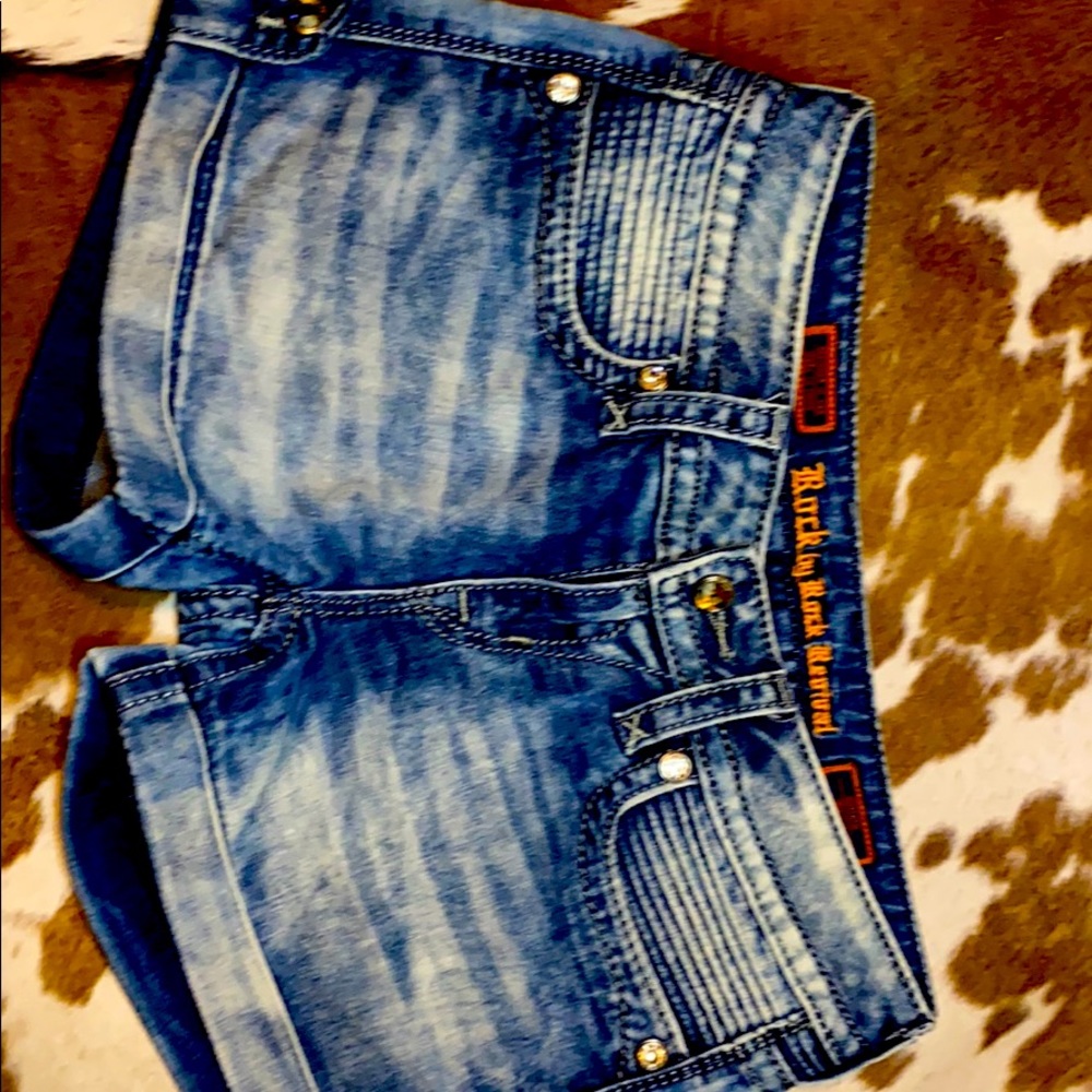 Rock Revival light wash Shorts. Rolled cuff.